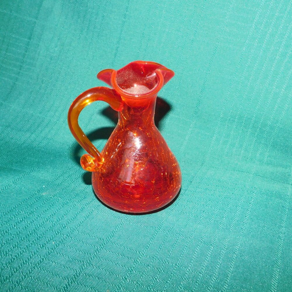 Handblown Amberina crackle glass cruet VGU